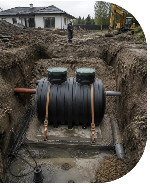 Монтаж септика при высоком уровне грунтовых вод в Донском